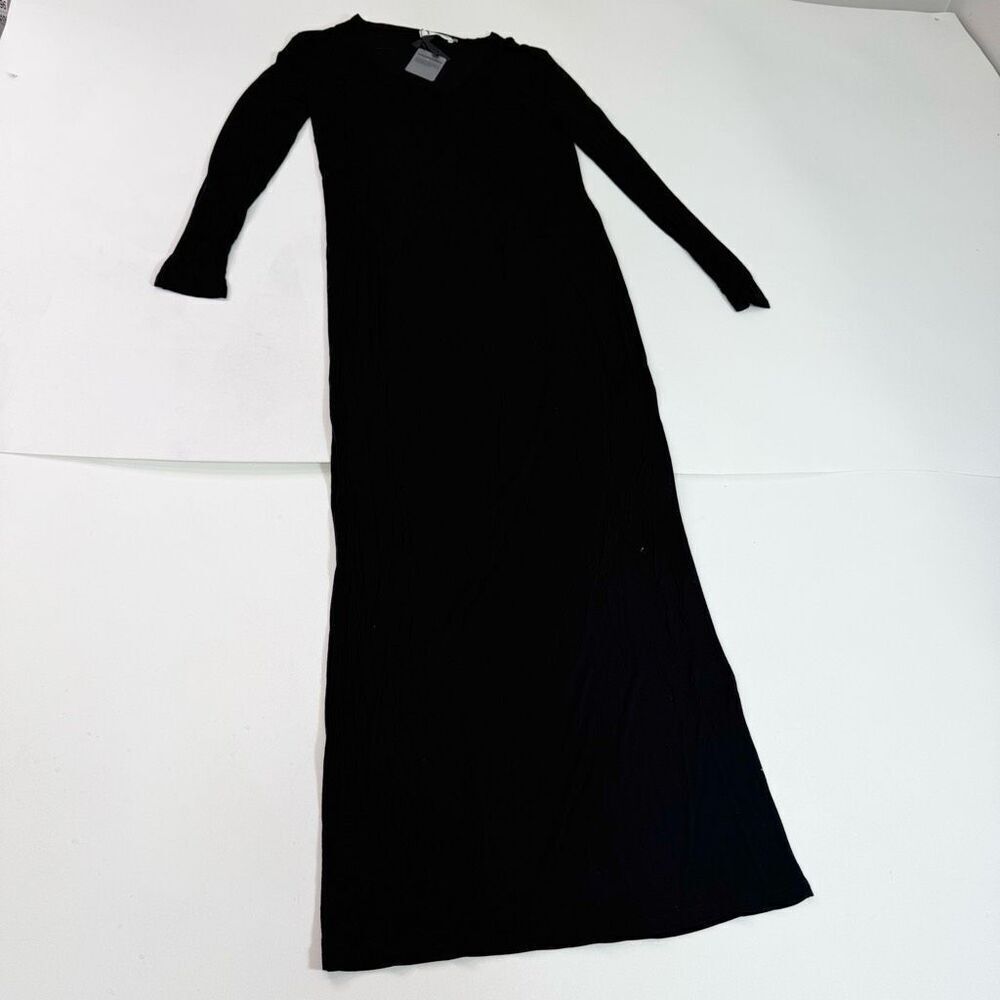 T By Alexander Wang Maxi Dress Womens Small Black Long Sleeve Rayon Pocket new